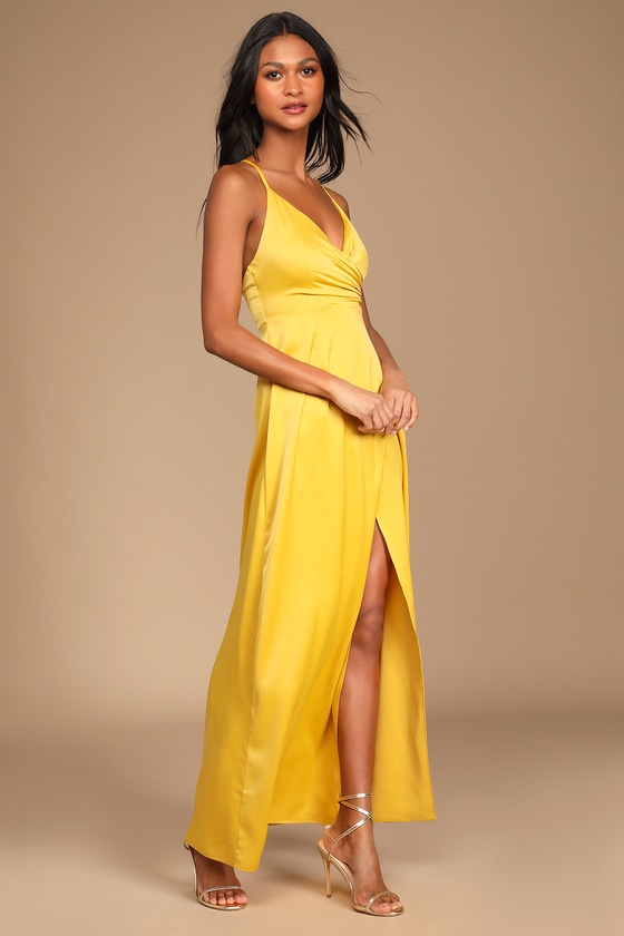 Mustard Yellow Maxi Dress - Satin Maxi ...